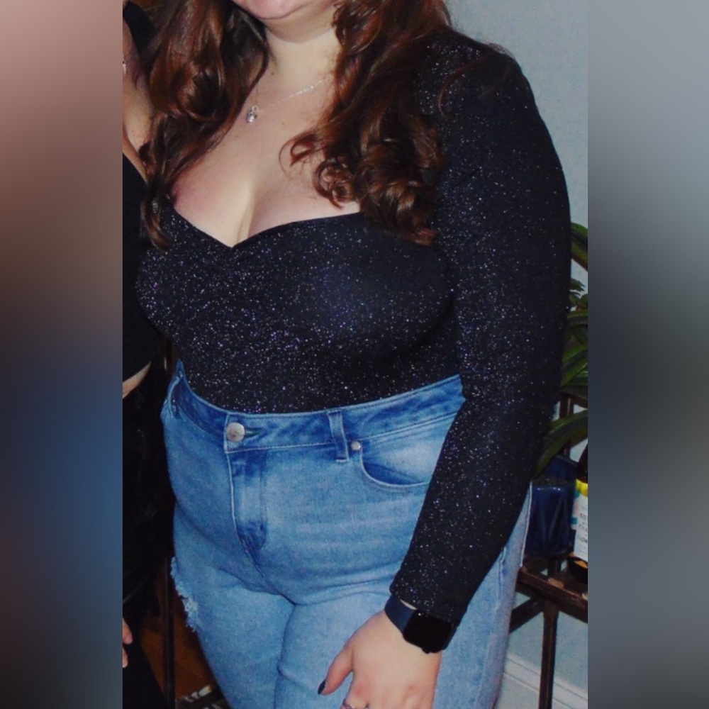 Black sparkly long sleeve body suit